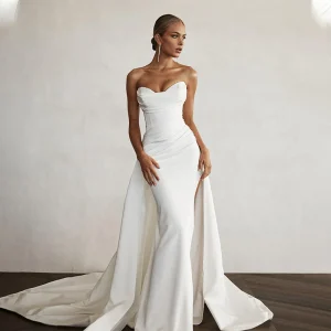 Modern Mermaid Front Slit Bridal Gowns Sweep Train Wedding Gowns Sweetheart Bridal Dresses 2022 Boho Women Two Piec Custom Made