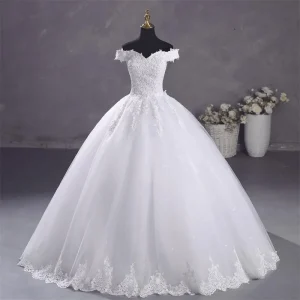 Ashley Gloria Pure White Wedding Dresses Elegant Boat Neck Ball Gown Simple Vestido De Noiva Plus Size Robe De Mariee