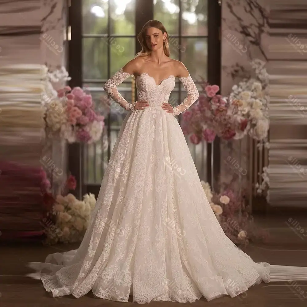 Vintage Wedding Dresses A Line Lace Bridal Gowns Off The Shoulder Robes For Formal Party 2026 Customized Vestidos De Novia 2025