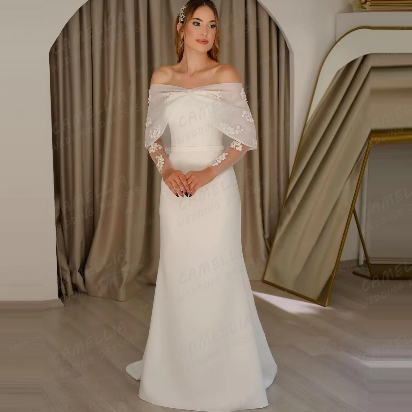 Elegant Wedding Dresses Women's Mermaid Bridal Gowns Formal Lace Off Shoulder Short Sleeve 2026 Vestidos De Novia Customized