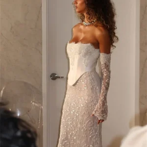 Tokyo Customized White Strapless Wedding Dress Detachable Sleeves Back Zip Bridal Gown 2025 Mermaid Floor-Length Wedding Gown