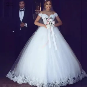 Customized White Ball Gown Women Wedding Dresses Lace Appliques Off Shoulder Bridal Gowns Formal Vestido De Noiva robe de mariée