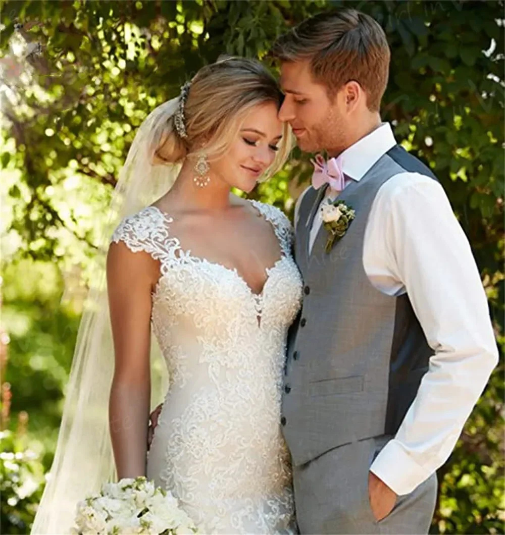 Lace Appliques Mermaid Wedding Dress Backless Cap Sleeve Trumpet Bride Dresses Sweetheart Vestido De Novia Robe De Mariée - Image 3